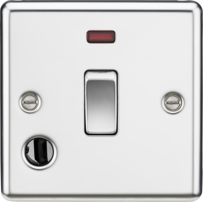 20A 1G DP Switch with Neon & Flex Outlet - Rounded Edge Polished Chrome