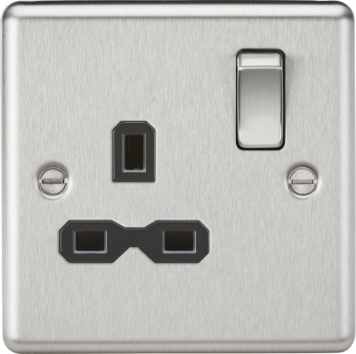 13A 1G DP Switched Socket with Black Insert - Rounded Edge Brushed Chrome