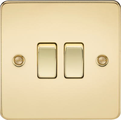 Flat Plate 10AX 2G 2-way switch - polished brass