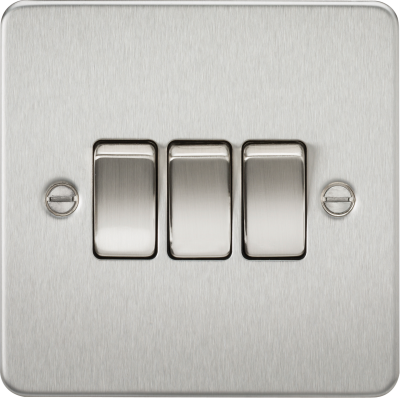 Flat Plate 10AX 3G 2-way switch - brushed chrome