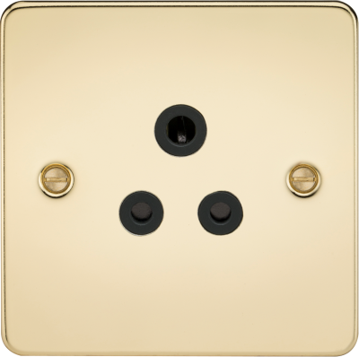 Flat Plate 5A unswitched socket - polished brass with black insert