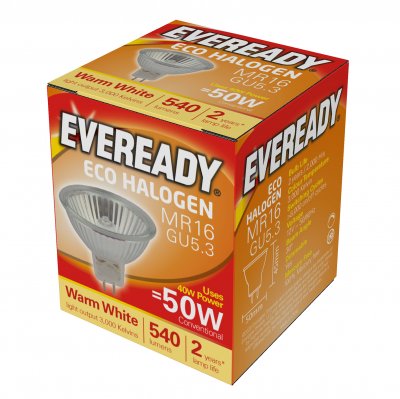 Eveready Halogen MR16 540lm 40W 3,000K (Warm White), Box Of 1 (S10111)