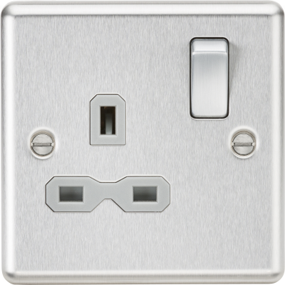 13A 1G DP Switched Socket with Grey Insert - Rounded Edge Brushed Chrome