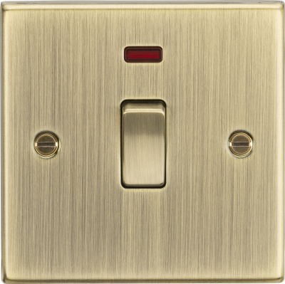 20A 1G DP Switch with Neon - Square Edge Antique Brass