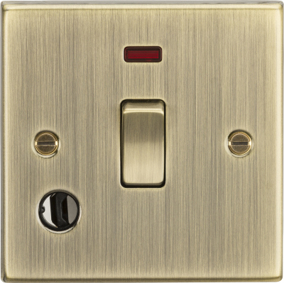 20A 1G DP Switch with Neon & Flex Outlet - Square Edge Antique Brass