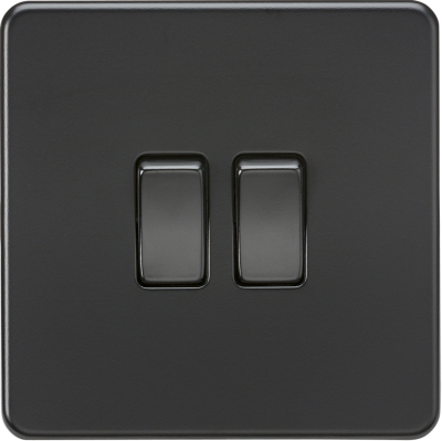 Screwless 10AX 2G 2-Way Switch - Matt Black with black rockers