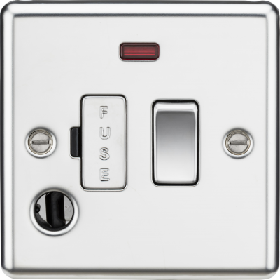 13A Switched Fused Spur Unit with Neon & Flex Outlet - Rounded Edge Polished Chrome