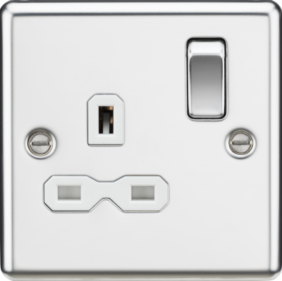 13A 1G DP Switched Socket with White Insert - Rounded Edge Polished Chrome