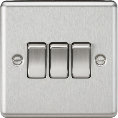 10AX 3G 2 Way Plate Switch - Rounded Edge Brushed Chrome