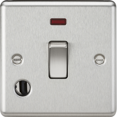 20A 1G DP Switch with Neon & Flex Outlet - Rounded Edge Brushed Chrome