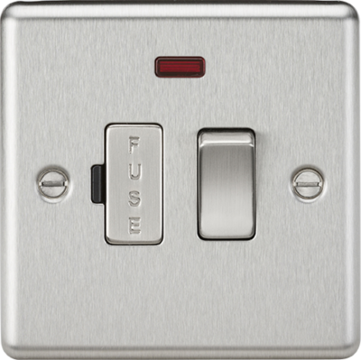 13A Switched Fused Spur Unit with Neon - Rounded Edge Brushed Chrome