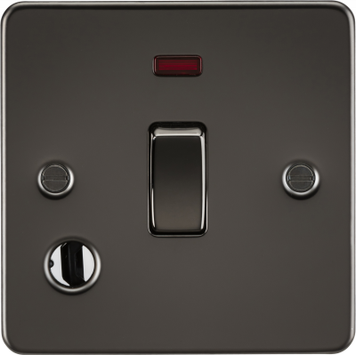 Flat Plate 20A 1G DP switch with neon and flex outlet - gunmetal