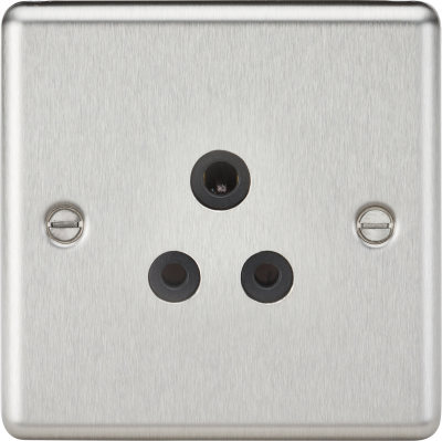 5A Unswitched Socket - Rounded Edge Brushed Chrome Finish with Black Insert