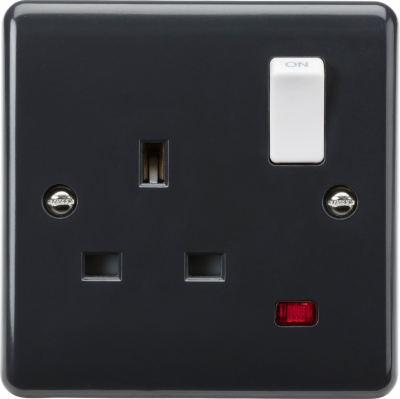 13A 1G DP switched socket with white rocker and neon [Part M compliant]