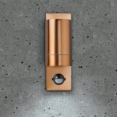 Luna GU10 PIR Wall Light - Fixed Single, Copper, IP44