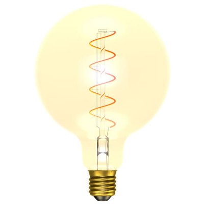 4W LED Vintage Soft Coil Vertical Filament Large Globe - ES, Amber, 1800K