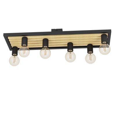 Ceiling Light Steel, Wood Black, Brown - CONSETT