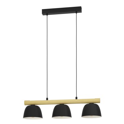 Pendant Light Steel, Wood Black, Brown - SHERBURN