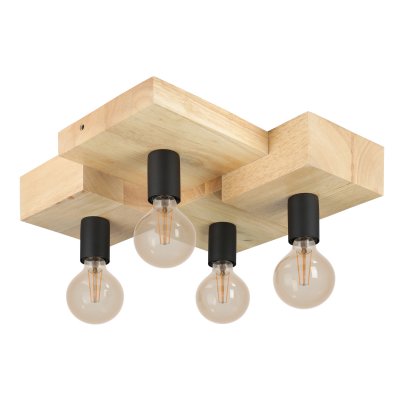 Ceiling Light Wood, Steel Brown, Black - HALKIN