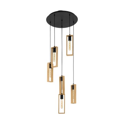 Pendant Light Steel Black / Wood Brown - LITTLETON