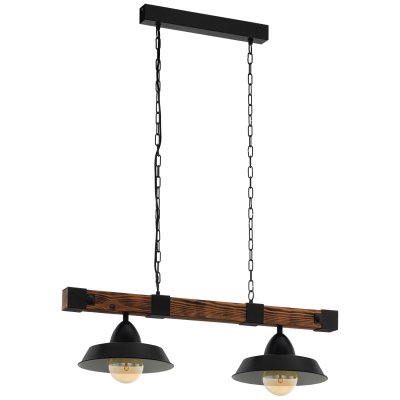 Pendant Light Steel, Wood Black, Brown Rustic - OLDBURY