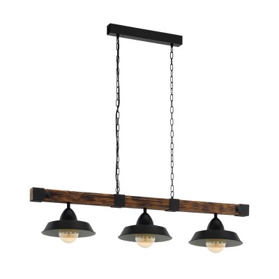 Pendant Light Steel, Wood Black, Brown Rustic - OLDBURY