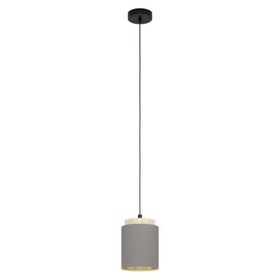 Pendant Light Steel, Wood Black, Brown / Fabric Cappuccino, Gold - ALBARIZA