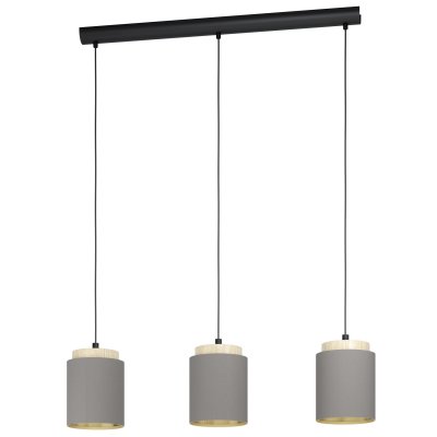 Pendant Light Steel, Wood Black, Brown / Fabric Cappuccino, Gold - ALBARIZA