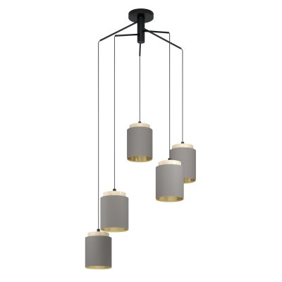 Pendant Light Steel, Wood Black, Brown / Fabric Cappuccino, Gold - ALBARIZA