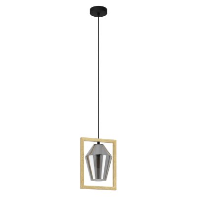 Pendant Light Steel, Wood Black, Brown / Glass Vaporized Black-transparent - VIGLIONI