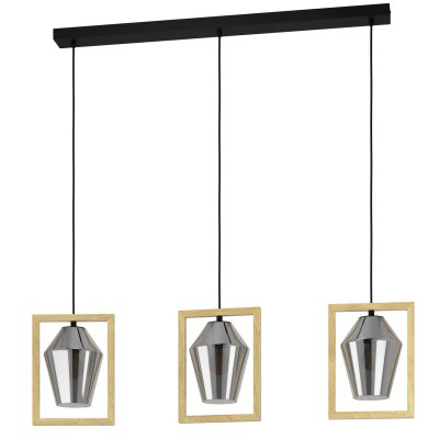 Pendant Light Steel, Wood Black, Brown / Glass Vaporized Black-transparent - VIGLIONI