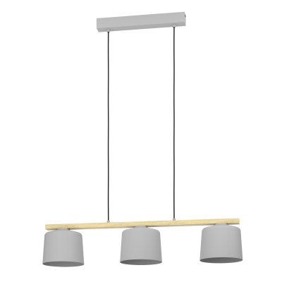 Pendant Light Steel, Wood Light Grey, Brown - MARIEL