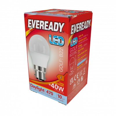 Eveready LED Golf B22 (BC) 470lm 4.9W 6,500K (Daylight), Box Of 1