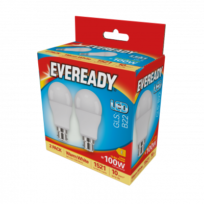 Eveready LED GLS B22 (BC) 1,521lm 13.8W 3,000K (Warm White), Box Of 2