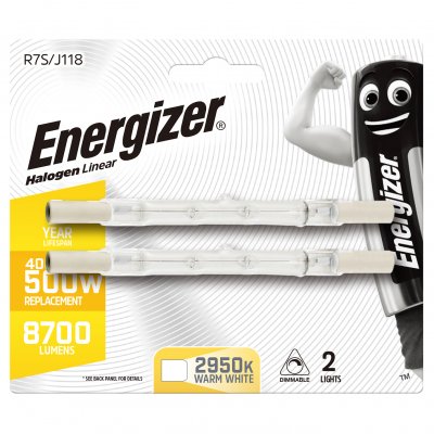 Energizer Halogen R7S Linear 8700lm 400W 3,000K (Warm White) Dimmable, Blister Of 2 (S5163)