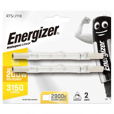 Energizer Halogen R7S Linear 3150lm 160W 2,900K (Warm White) Dimmable, Blister Of 2 (S5161)