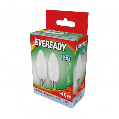 Eveready LED Candle E14 (SES) 470lm 4.9W 6,500K (Daylight), Box Of 2