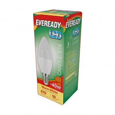 Eveready LED Candle E14 (SES) 470lm 4.9W 3,000K (Warm White), Box Of 1