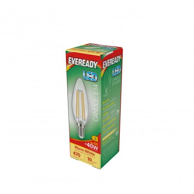 Eveready LED Filament Candle E14 (SES) 470lm 4W 2,700K (Warm White), Box Of 1