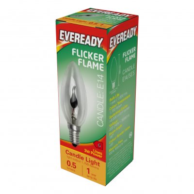 Eveready Halogen Flicker Flame Candle E14 (SES) 0.5lm 3W 1,700K (Warm White), Box Of 1 (S5959)