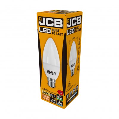 JCB LED Candle B22 (BC) 250lm 3W 3,000K (Warm White), Box Of 1