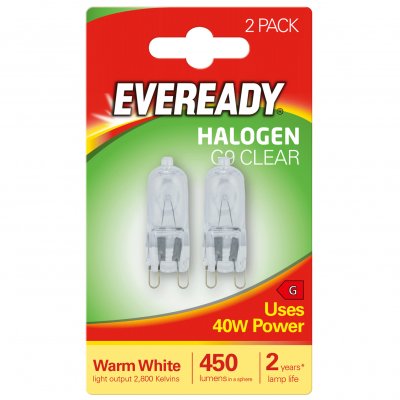 Eveready Halogen G9 Capsule 450lm 40W 2,800K (Warm White), Blister Of 2 (S819)