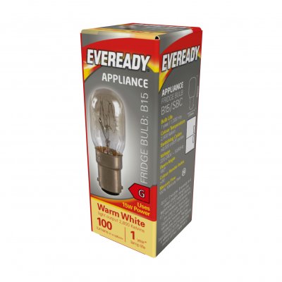 Eveready Fridge Lamp B15 (SBC) 100lm 15W 3,000K (Warm White) Box Of 1