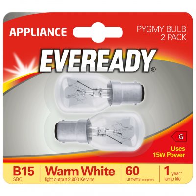 Eveready Pygmy B15 (SBC) 60lm 15W 3,000K (Warm White) Blister Of 2