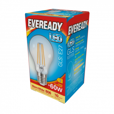 Eveready LED Filament GLS E27 (ES) 806lm 7W 2,700K (Warm White) Box Of 1