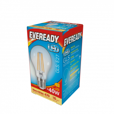 Eveready LED Filament GLS E27 (ES) 470lm 4W 2,700K (Warm White) Box Of 1