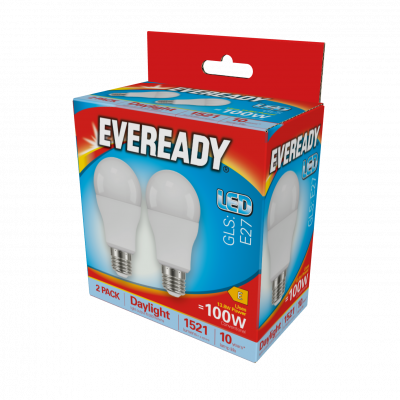 Eveready LED GLS E27 (ES) 1,521lm 13.8W 6,500K (Daylight), Box Of 2