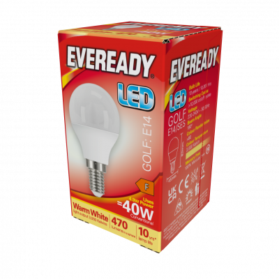 Eveready LED Golf E14 (SES) 470lm 4.9W 3,000K (Warm White), Box Of 1