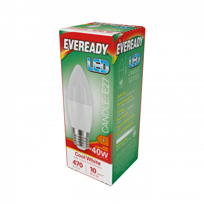 Eveready LED Candle E27 (ES) 470lm 4.9W 4,000K (Cool White), Box Of 1