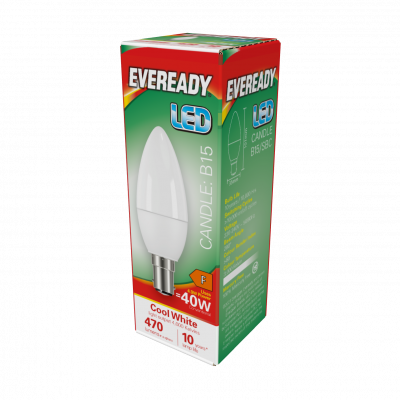 Eveready LED Candle B15 (SBC) 470lm 4.9W 4,000K (Cool White), Box Of 1